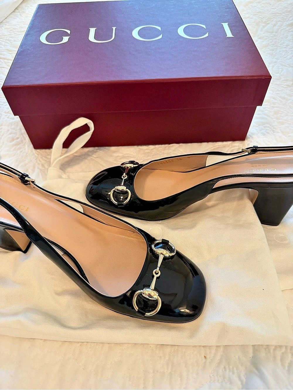 Gucci Horsebit Patent Leather Slingback Pump Black EU 38